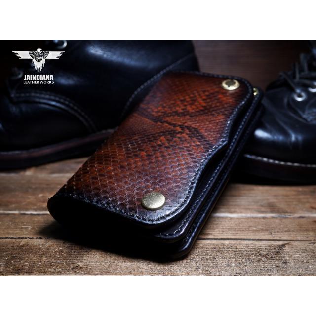 トラッカーウォレット セミロングタイプ パイソン・サドルレザー