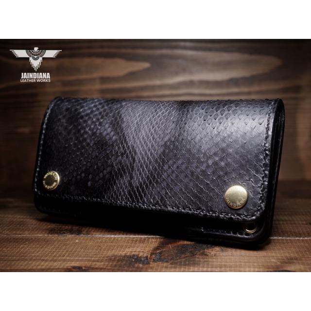 トラッカーウォレット セミロングタイプ パイソン・サドルレザー