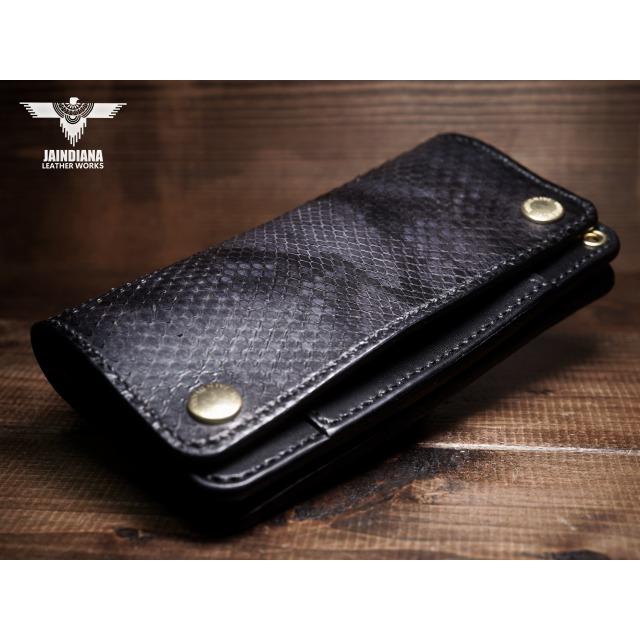 トラッカーウォレット 黒蛇 トラッカーウォレット セミロングタイプ パイソン・サドルレザー