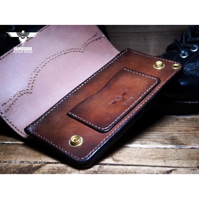 サドルレザー・トラッカーウォレット ビンテージ染めブラウン 手縫い