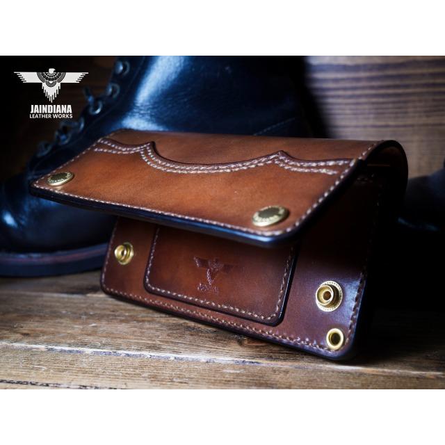 サドルレザー・トラッカーウォレット ビンテージ染めブラウン 手縫い