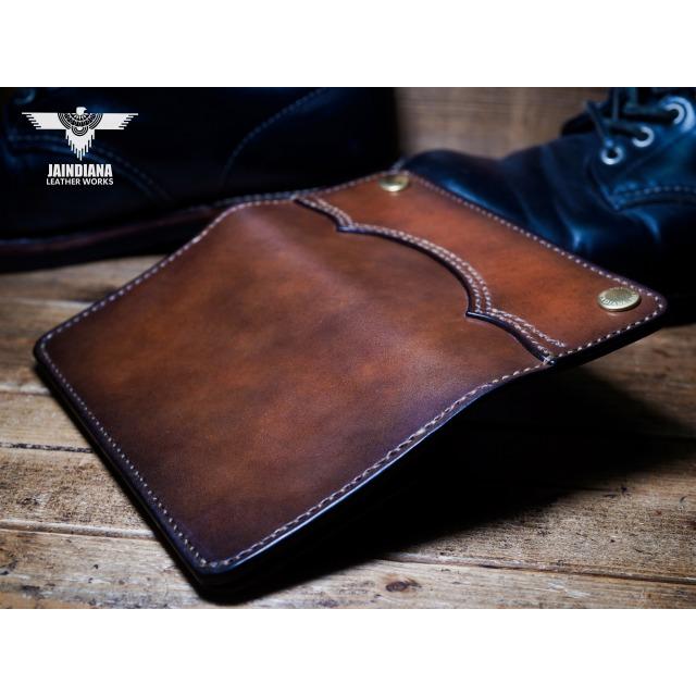 サドルレザー・トラッカーウォレット ビンテージ染めブラウン 手縫い