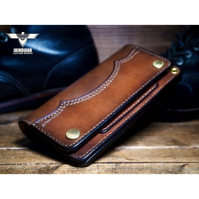 サドルレザー・トラッカーウォレット ビンテージ染めブラウン 手縫い