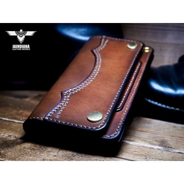 サドルレザー・トラッカーウォレット ビンテージ染めブラウン 手縫い