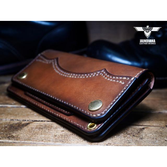 栃木レザー 丘染 ミドル トラッカーウォレット カスタム サドルレザー