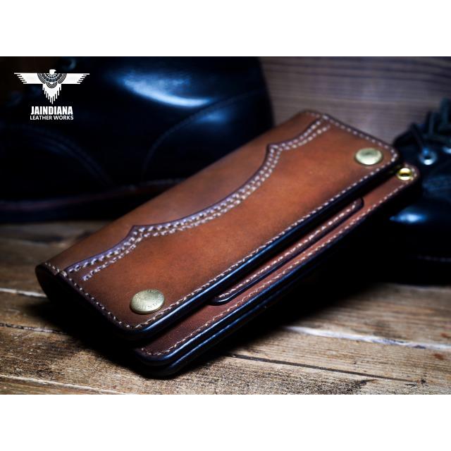 サドルレザー・トラッカーウォレット ビンテージ染めブラウン 手縫い
