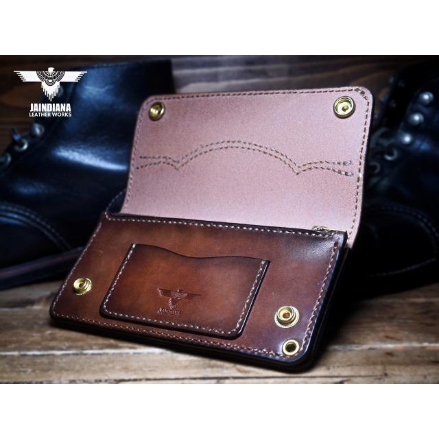 栃木レザー 丘染 ミドル トラッカーウォレット カスタム サドルレザー 真鍮 白 栃木レザー 丘染 ミドル トラッカーウォレット カスタム サドルレザー