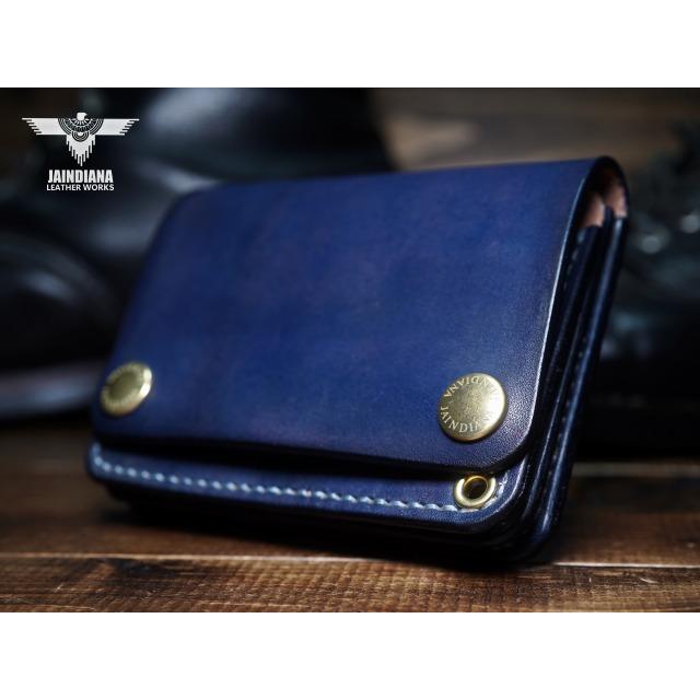 青のレザー\"トラッカーズショートウォレット\" bead-ya_truckers-cv-honaizome