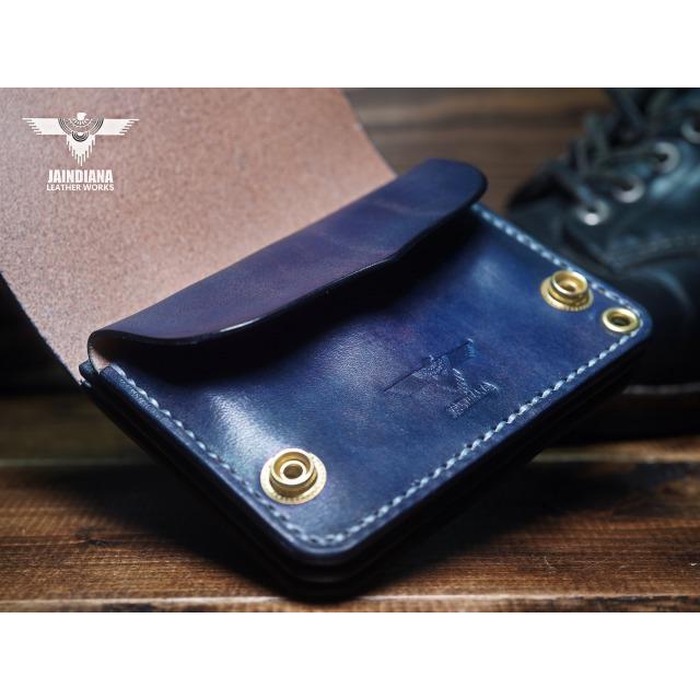 トラッカーウォレット　ショート　本革　藍色　ブルー　ヌメ革　二つ折り　アメカジ トラッカーウォレット ショート 本革 藍色 ブルー ヌメ革 二つ折り