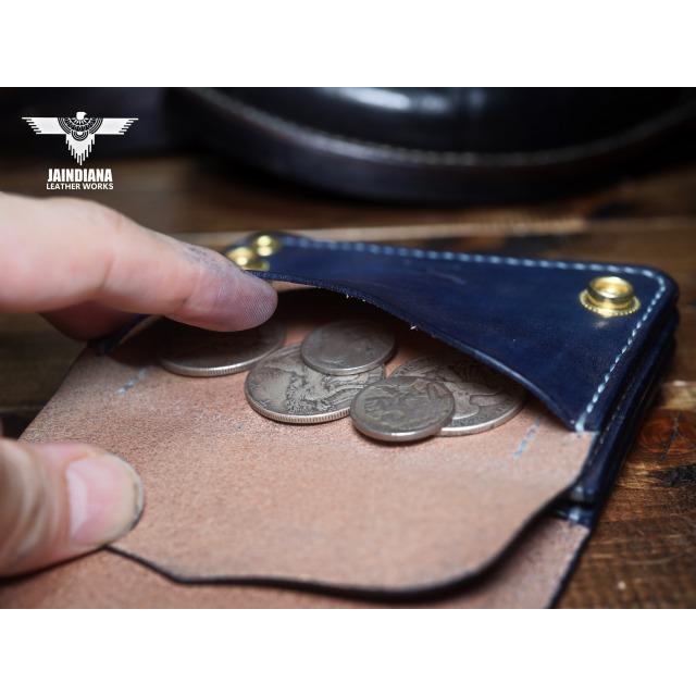 トラッカーウォレット ショートタイプ サドルレザー ビンテージ染めデニムブルー 牛革財布 メンズ財布 本革 ギフトの画像