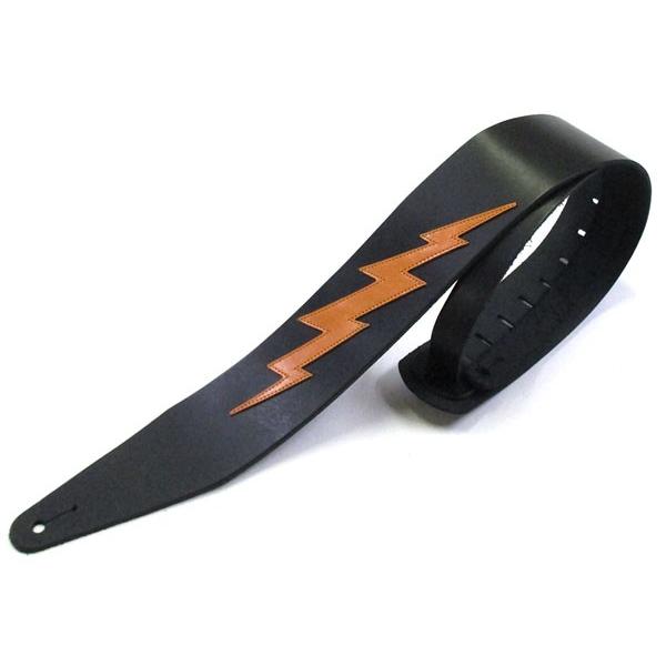 本革 ギターストラップ 稲妻 (WILD SIDE) 68mm 幅 黒×キャメル レザー