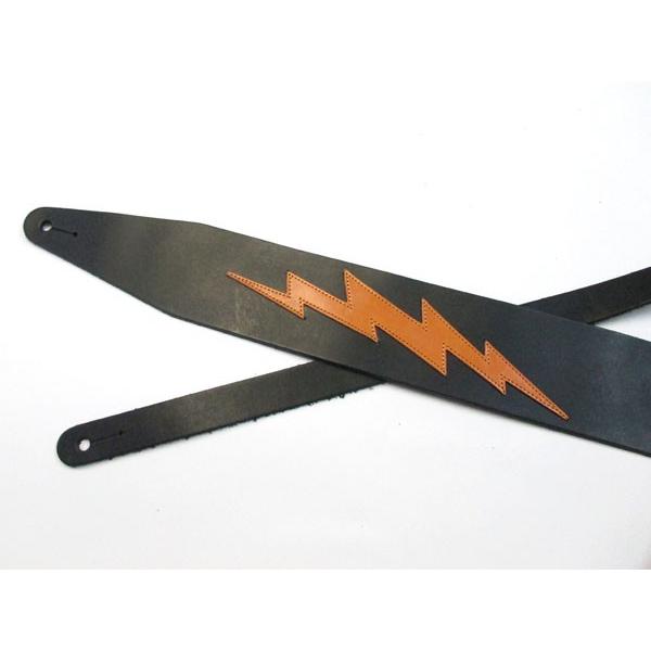 本革 ギターストラップ 稲妻 (WILD SIDE) 68mm 幅 黒×キャメル レザー