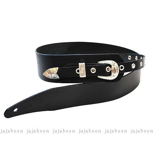 ウエスタン バックル ギター ストラップ 黒 （ ブラック ） 本革 （ レザー ） 製 JAJABOON ジャジャブーン