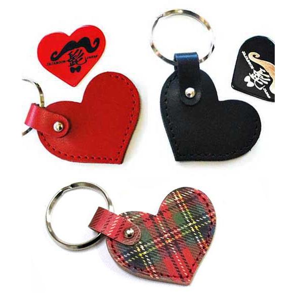 ハート 型 ピック ケース キー ホルダー （ 髭 の ギター 付 ） 本革