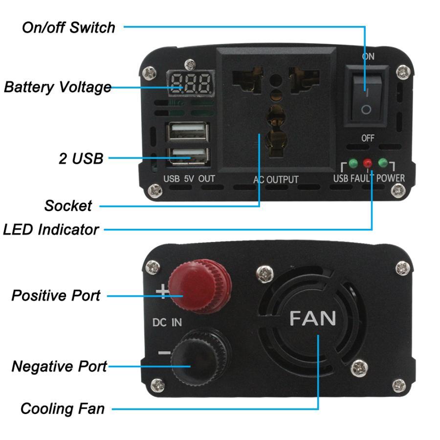 ソーラー パワーインバーター 12 v dc?220v/1500w usbコンバーター 汎用ソケット ledディスプレイ webasto 自動インバーター｜jajamaruhonpo｜02