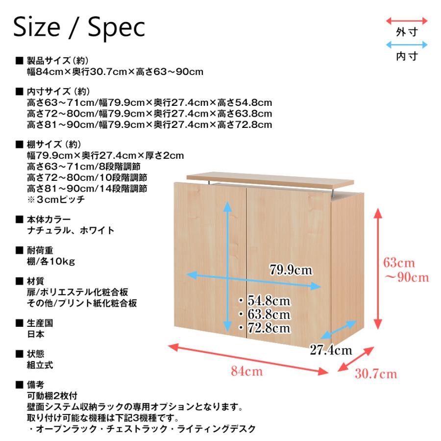 (専用オプション品)壁面システム収納ラック 璧 専用セミオーダー上置き ハイタイプ 幅84cm×奥行30.7cm×高さ63〜90cm 壁面収納 専用上置き 日本製 | 充英アート | 08