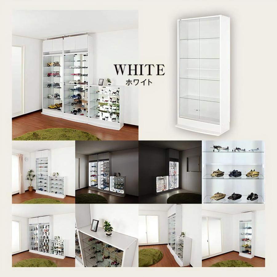 フルセット ( ホワイト LED ＋ 上置ロー ＋ ミラー2枚 ＋ 本体ハイタイプ 引き戸 幅83cm 奥行29cm 高さ227〜254cm ) JAJAN フィギュアラック ザ サード ワイドの画像