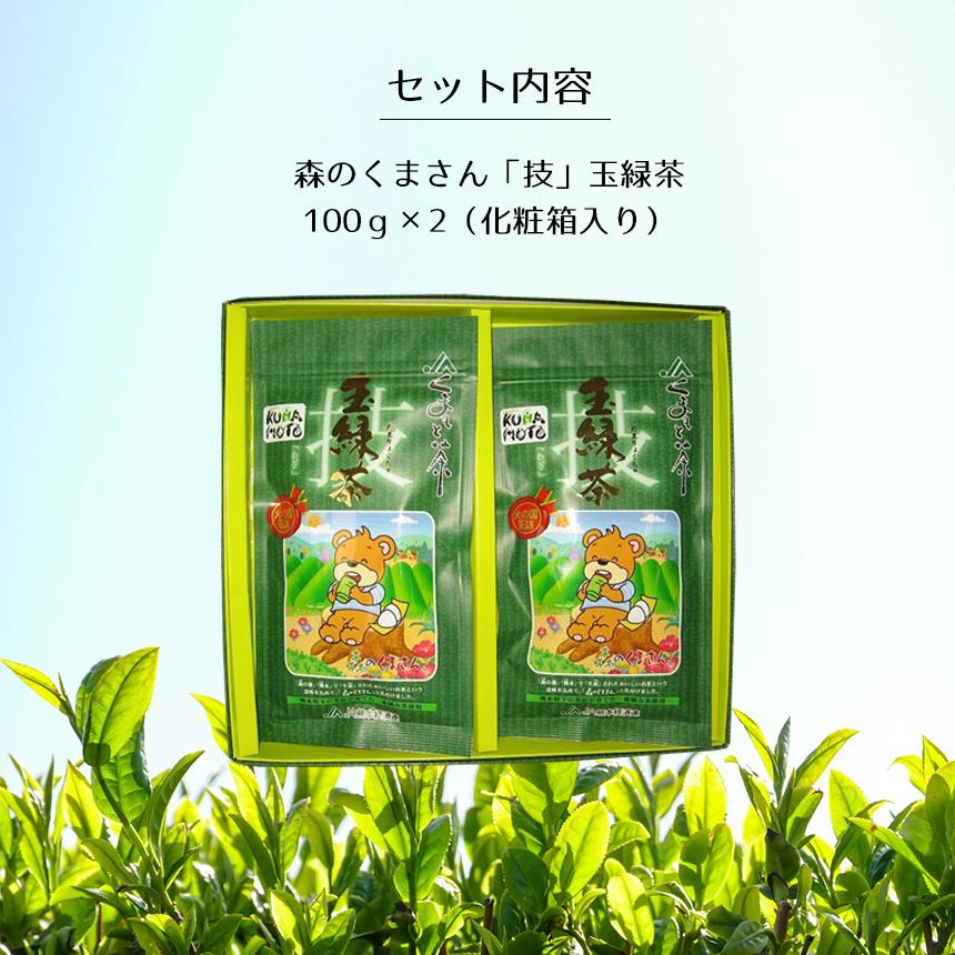 緑茶【森のくまさん玉緑茶 技】 JA 熊本 100g×2本 化粧箱入り 高級日本