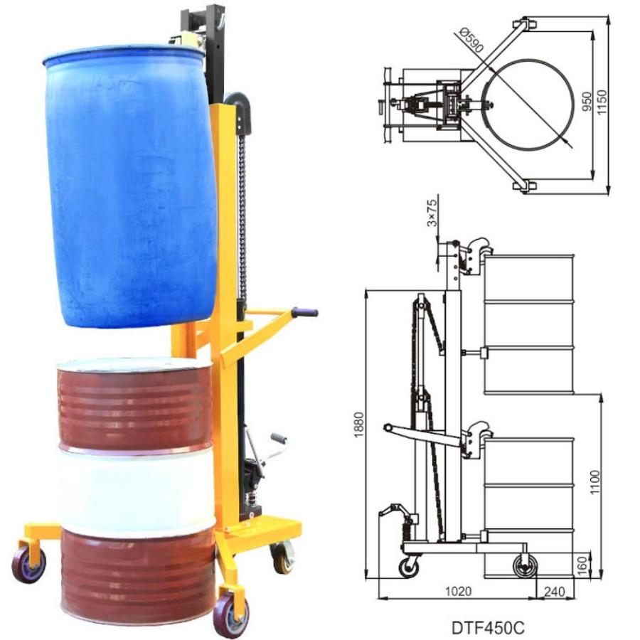 ドラム缶用移動リフト ドラム缶リフト DTF450C 耐荷重450KG ドラム缶用移動リフト ドラム缶リフト DTF450C 耐荷重450KG