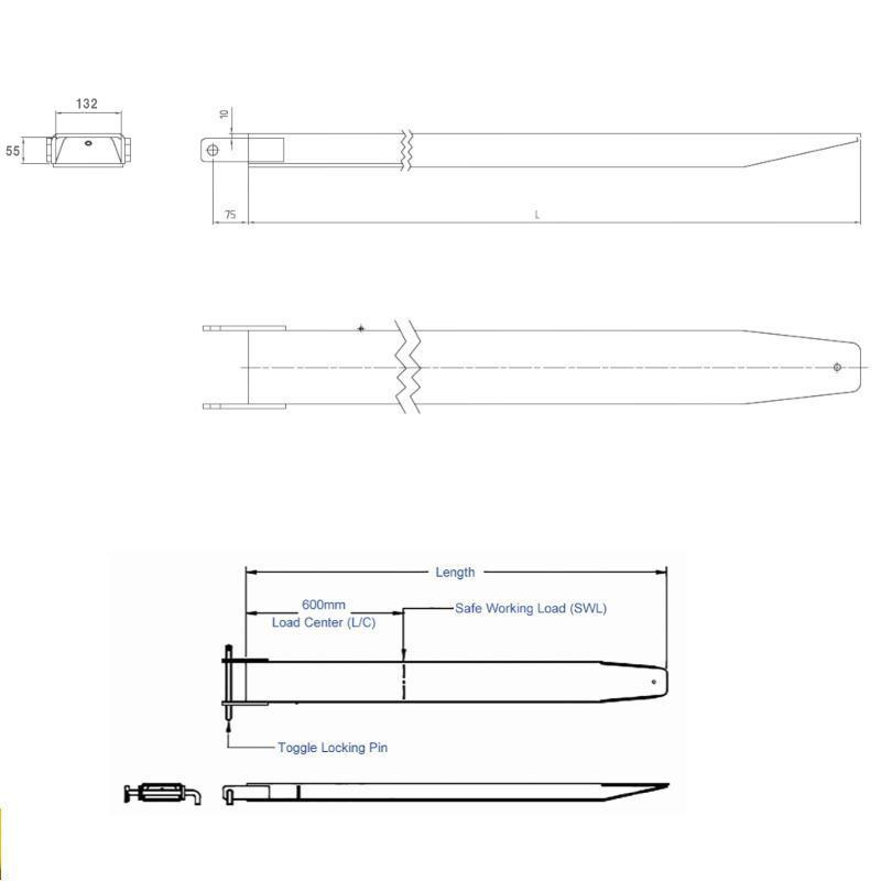 フォークリフト アタッチメント クローズボトム サヤフォーク FE2-21-132 長さ2100mm 取付口132mm 2-3トンフォークリフト用 長爪_1