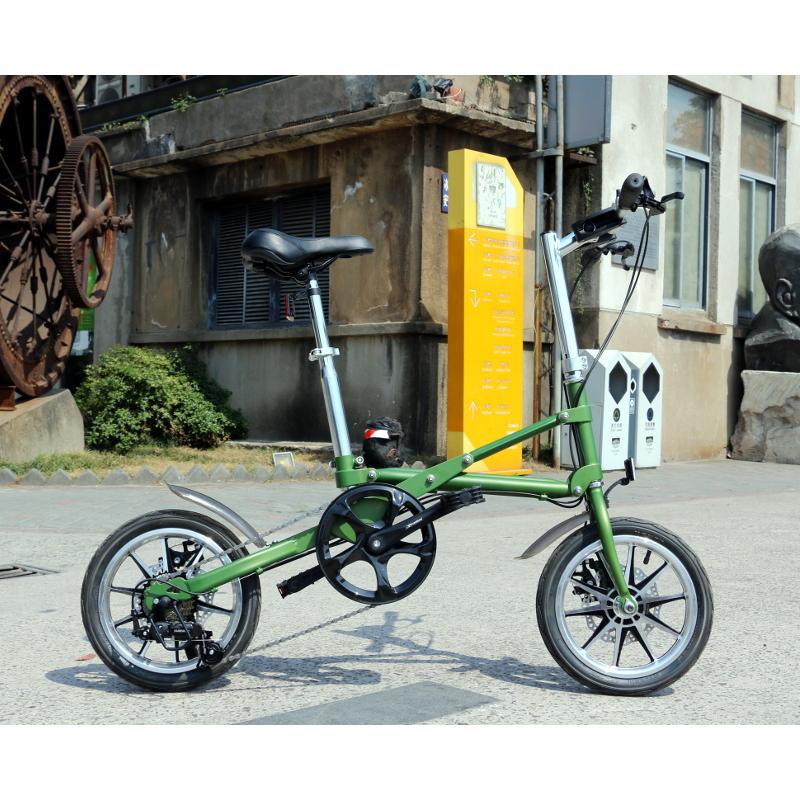 折りたたみ自転車 送料無料 折りたたみ自転車 14インチ 軽量 シマノ7段変速 グリーン