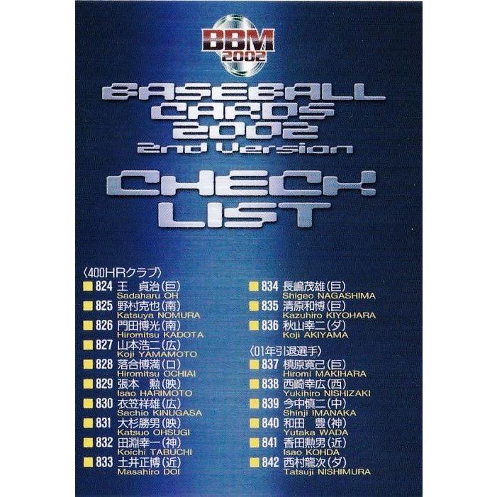 867 【チェックリスト】2002 BBM ベースボールカード 2ndバージョン
