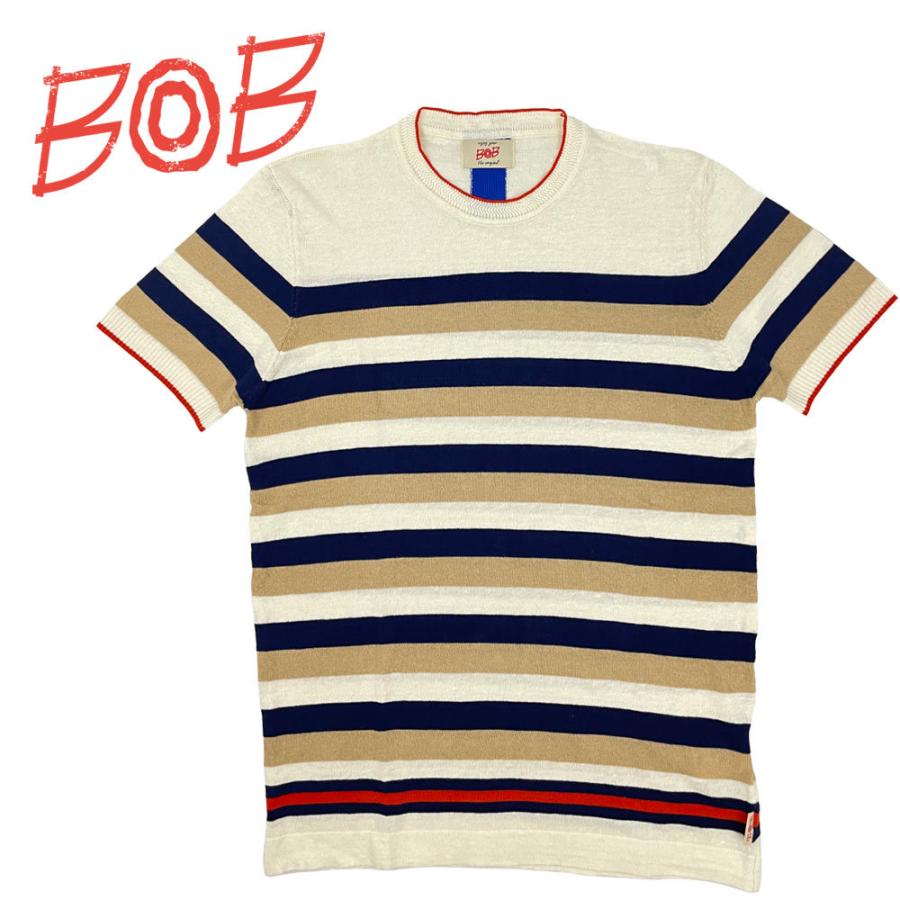 BOB Company ボブカンパニー ショートスリーブ ニットセーター メンズ 074723705 DONNY 半袖 Tシャツ クルーネック リネン 麻 ボーダー｜jamcollection