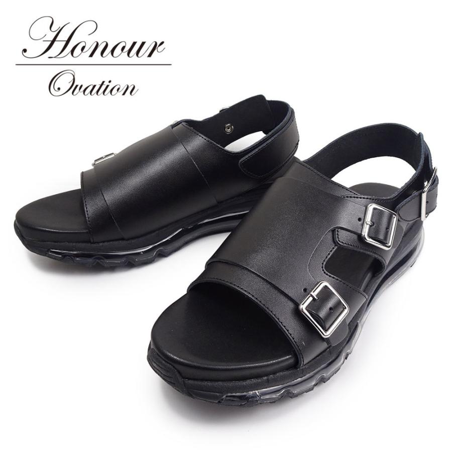 Honour Ovation アナーオベーション ダブルモンク レザー サンダル 6010 Double Monk Strap Back Band ブラック メンズ エアー クッション ソール 厚底 6010blk Jam Collection 通販 Yahoo ショッピング