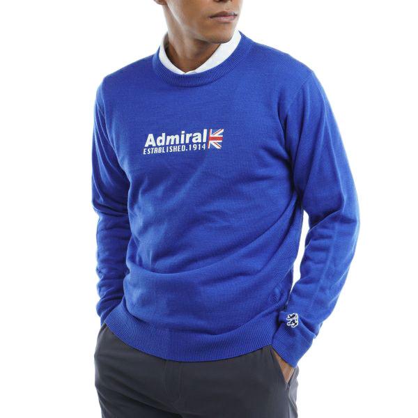 ADMIRAL GOLF アドミラル ゴルフ フロントロゴ クルーネック ニット ADMA264 ロイヤルブルー メンズ 光吸収発熱 蓄熱保温 ...