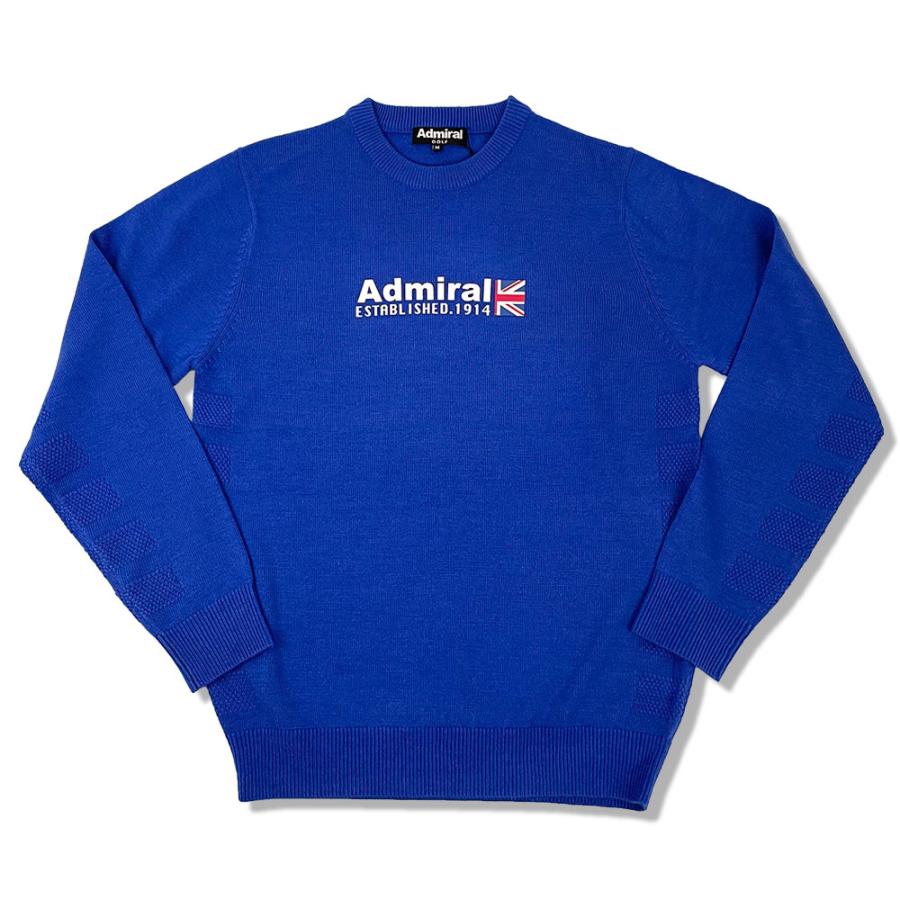 ADMIRAL GOLF アドミラル ゴルフ フロントロゴ クルーネック ニット ADMA264 ロイヤルブルー メンズ 光吸収発熱 蓄熱保温 ...