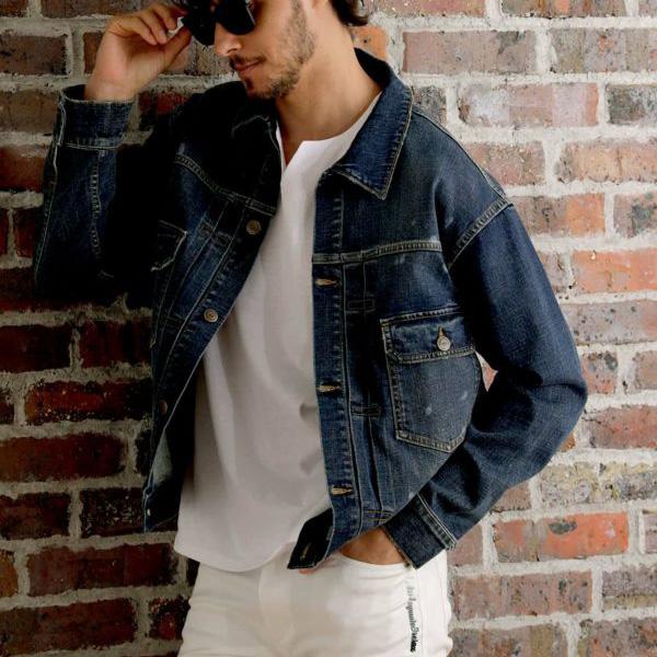 1PIU1UGUALE3 RELAX ロゴアップリケ ダメージデニムジャケット