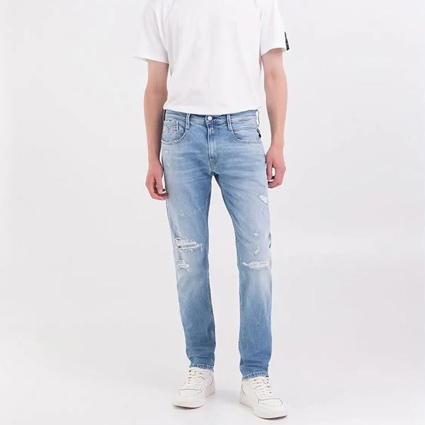 REPLAY リプレイ ジーンズ メンズ M914Y.000.57360R ANBASS DNM 28-34 JEANS スーパーストレッチデニム リペア加工 ダメージ加工 スリムフィット｜jamcollection｜02