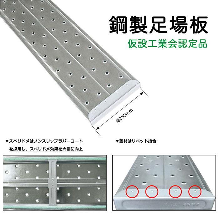 鋼製足場板 CLT2025 幅250mm 全長2m 1枚 プラチナプレート