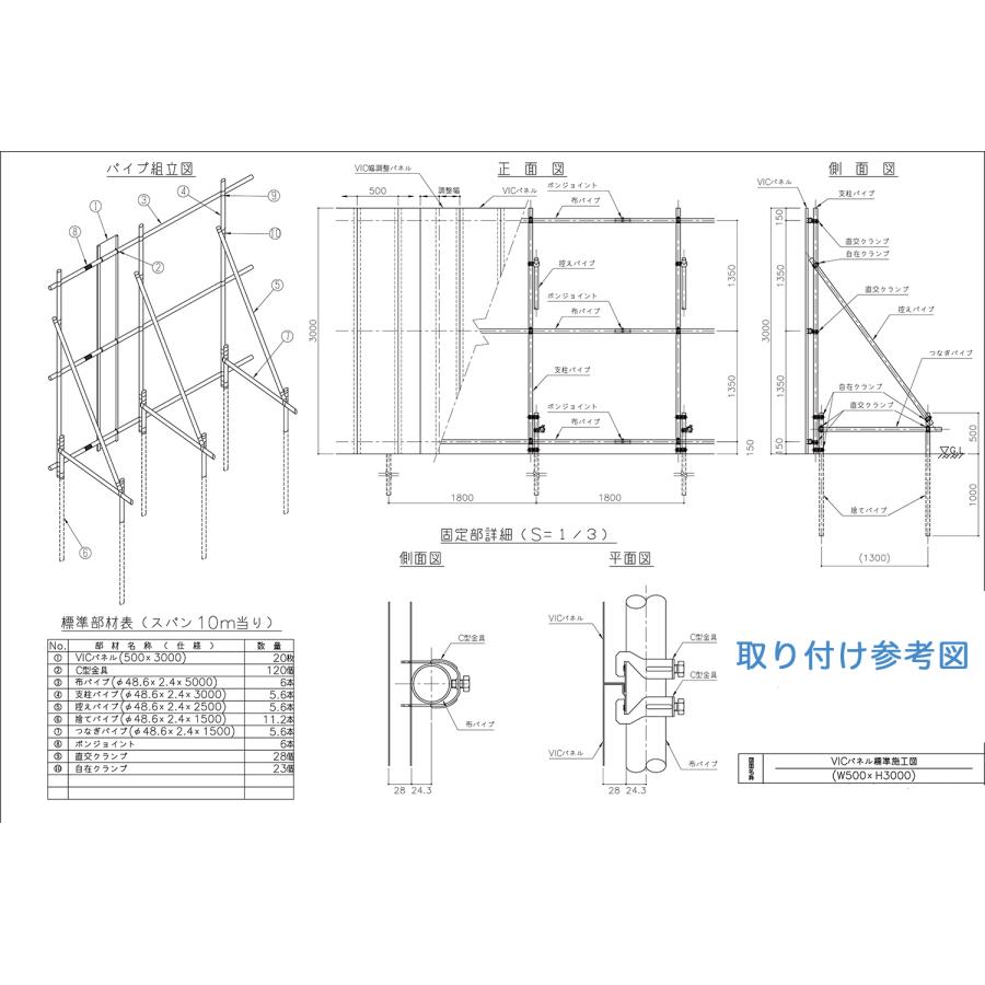 送料別途 フラットパネル 3m 厚み1.2mm 幅500mm 仮囲い 鋼板 VICパネル 