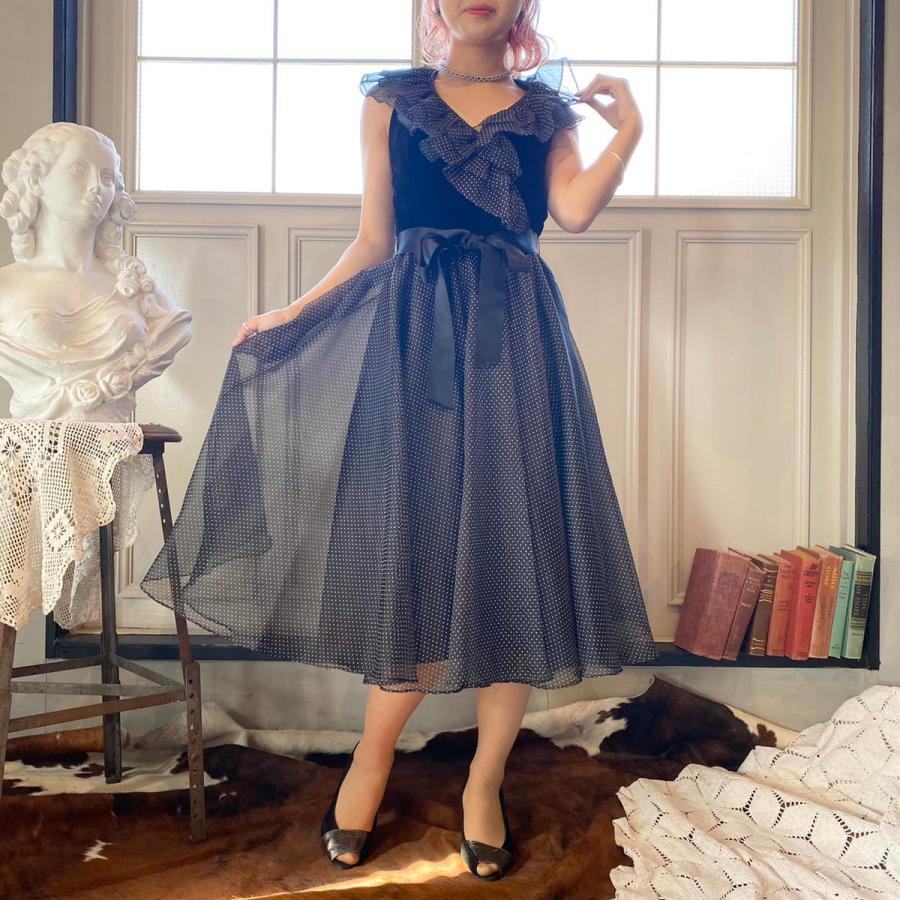 春夏新作 ベロア フリル付き ドット柄 Unknown 70年代 古着 ワンピース Eaa2232 ヴィンテージ レディースs ワンピース Www 11thspace Com