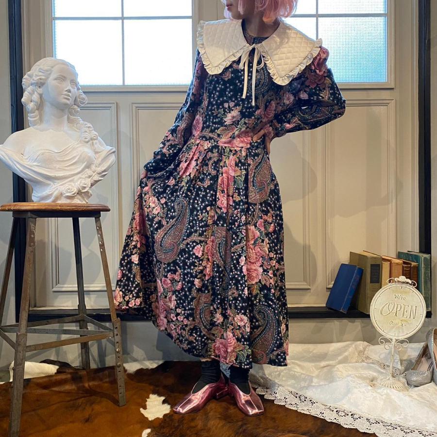 古着 JESSICA HOWARD 花柄 長袖 フレア ワンピース USA製 レディースM