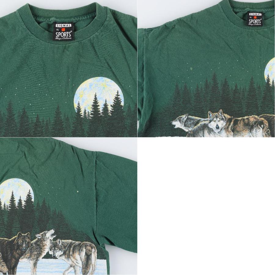 古着 90年代 SIGNAL SPORTS オオカミ柄 アニマルプリントTシャツ USA製 