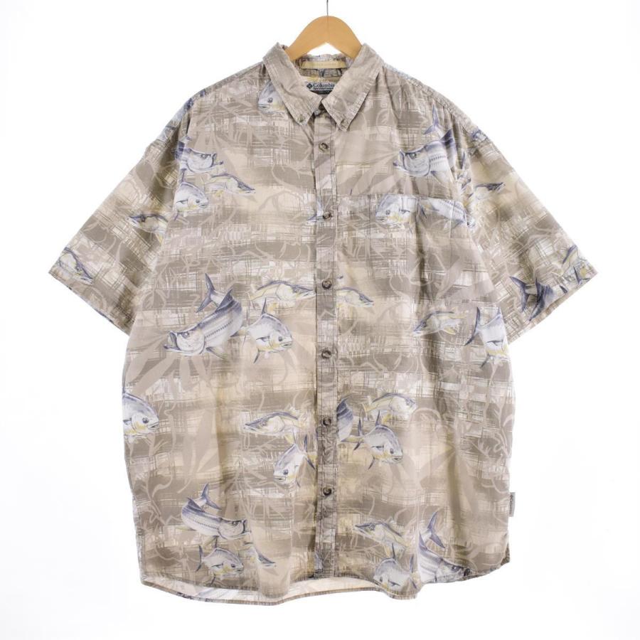 新品 Columbia コロンビア  LODGE 魚柄 半袖シャツ L 古着 00's Columbia コロンビア RIVER LODGE リバーロッジ 魚