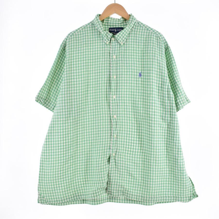 古着 ラルフローレン Ralph Lauren ギンガムチェック 半袖 リネン
