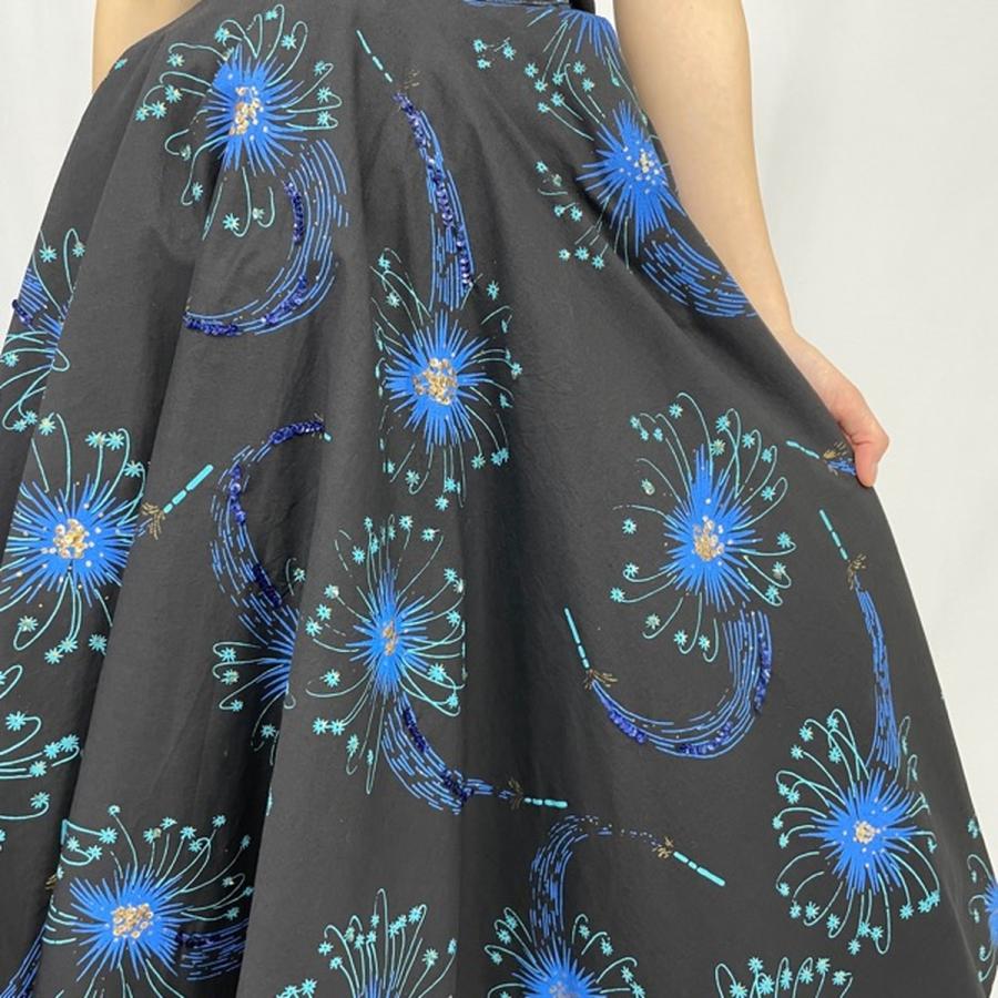 古着 50~60年代 UNKNOWN 総柄 スパンコール付き サーキュラースカート  