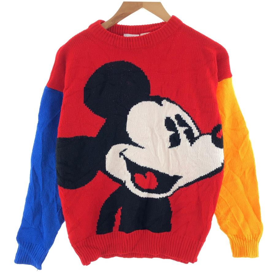 古着 Mickey&co. MICKEY MOUSE ミッキーマウス 総柄 アクリルニット 
