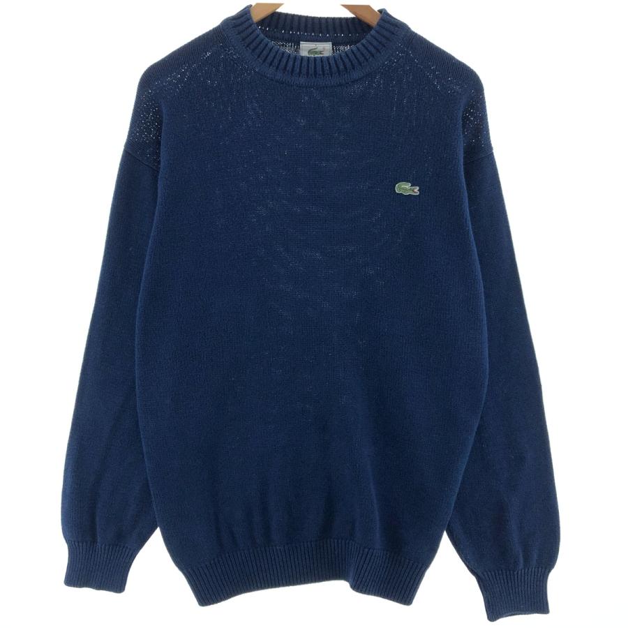 美品 LACOSTE コットンニット サイズ5 ブラック ロゴ メンズL 古着 LACOSTE（ラコステ） 古着 コットンニットセーター 5 メンズXL相当