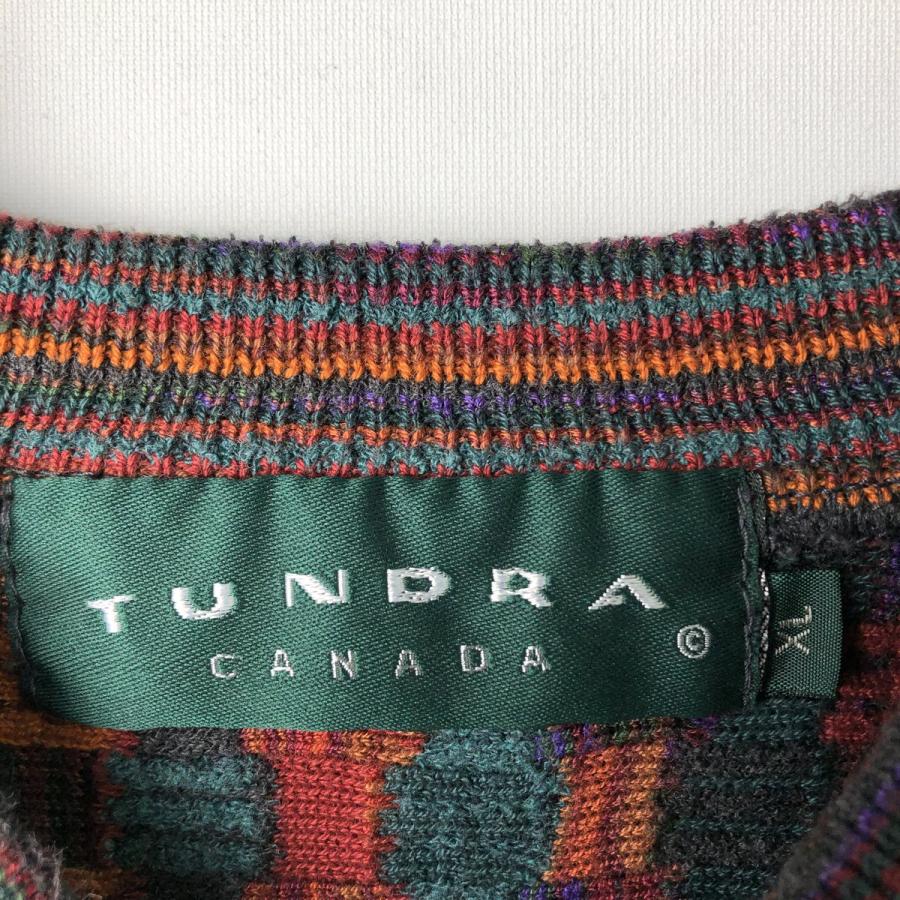 古着 90年代 TUNDRA 総柄 Vネック 3Dニットセーター カナダ製 メンズXL
