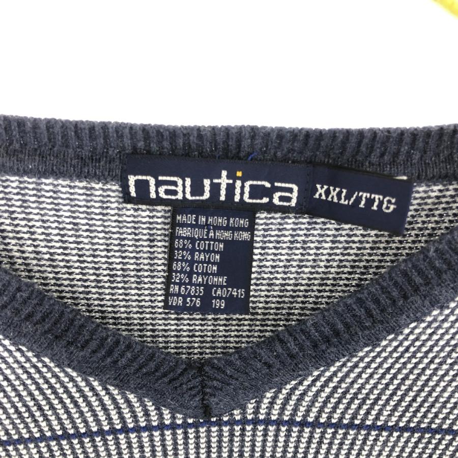 NAUTICA 古着 90年代 ノーティカ チェック柄 Vネック コットン