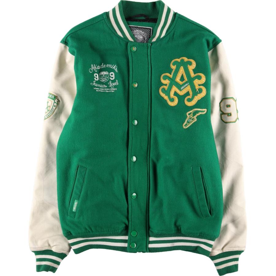 古着 Akademiks フェイクレザー 袖革ウールスタジャン アワード 