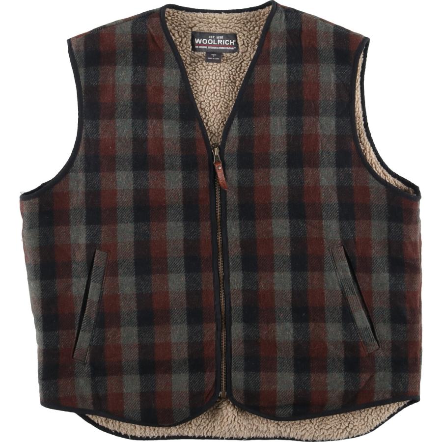 WOOLRICH 古着 ウールリッチ チェック柄 ウールボアベスト メンズL 