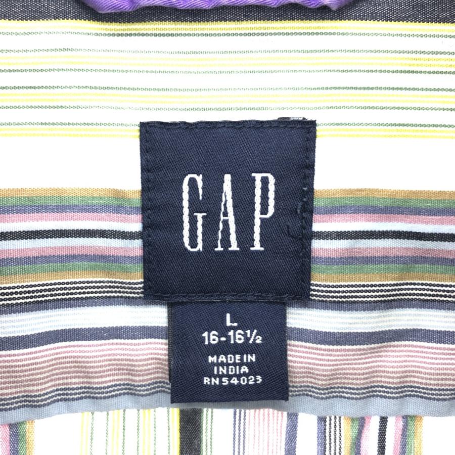 古着 ギャップ GAP FITTED マルチストライプ 長袖 ストライプシャツ メンズL /eaa422648｜jamtrading1｜03