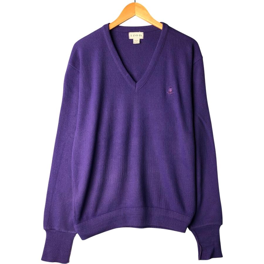 Lacoste IZOD 長袖セーター アメリカ古着 バーガンディ ストライプ柄 LACOSTE（ラコステ） 古着 90年代~ LACOSTE IZOD Vネック アクリル