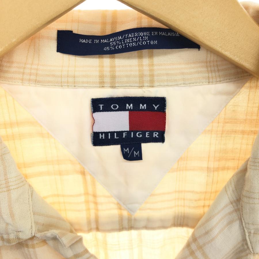 古着 90年代 トミーヒルフィガーTOMMY HILFIGER チェック柄 半袖 オープンカラー リネン×コットンシャツ メンズM ヴィンテージ /eaa448694｜jamtrading1｜03