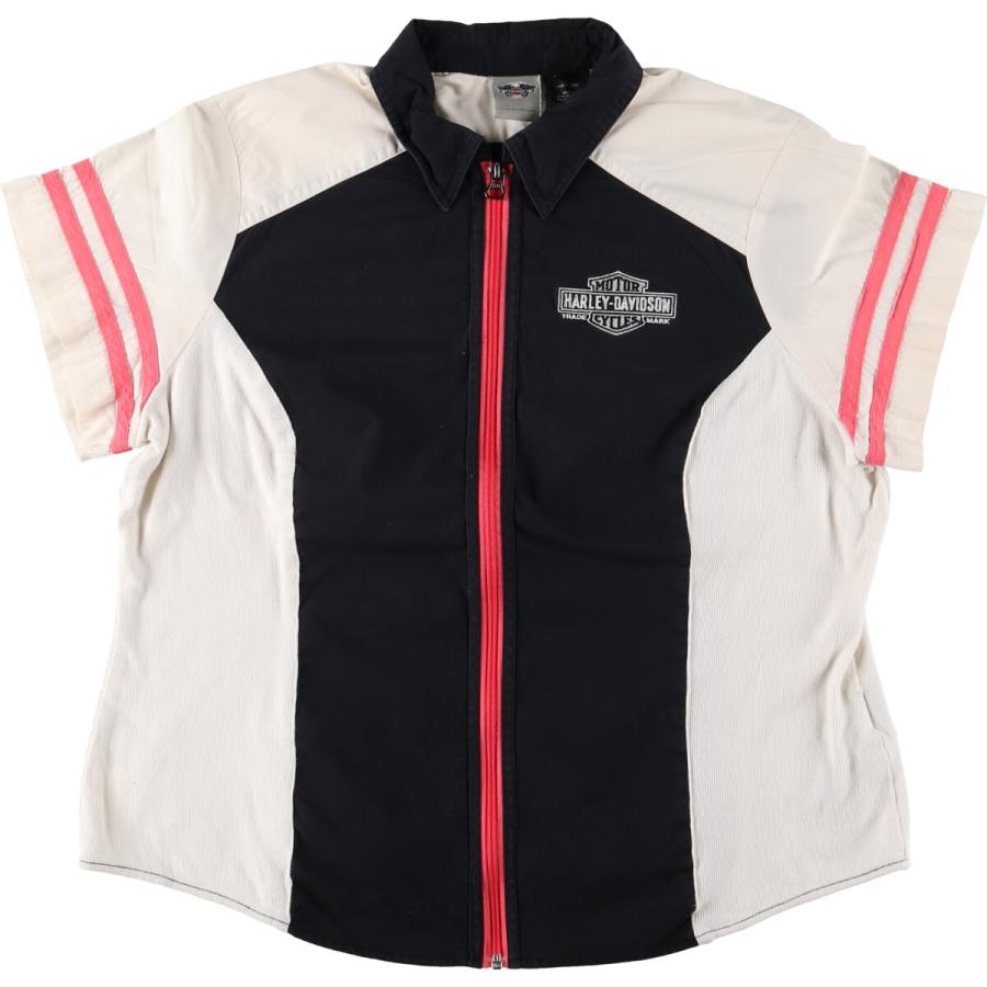Harley Davidson - 古着 ハーレーダビッドソン Harley-Davidson フルジップ 半袖 コットンシャツ レディースM相当 /eaa452022 古着 ハーレーダビッドソン Harley-Davidson フルジップ 半袖